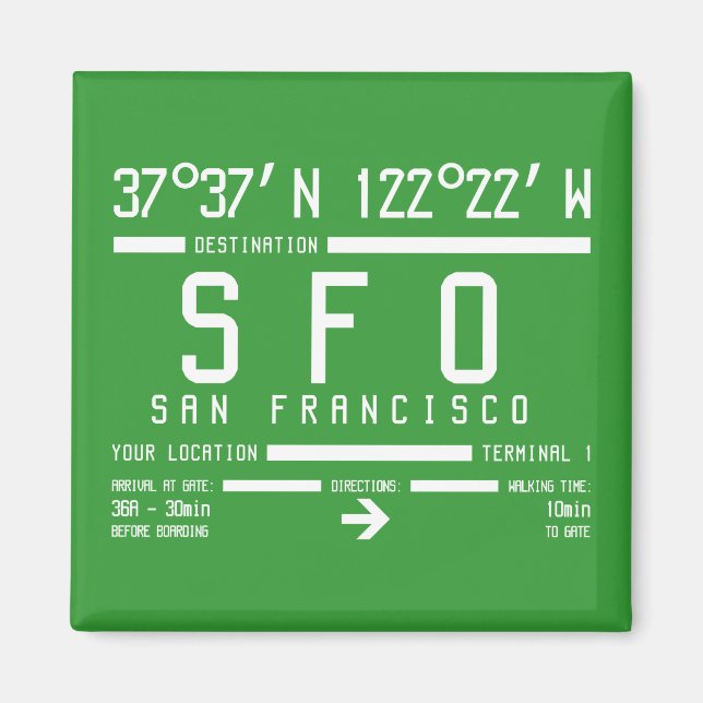 San Francisco California IATA Airport Code Kitchen Magnet (Front)