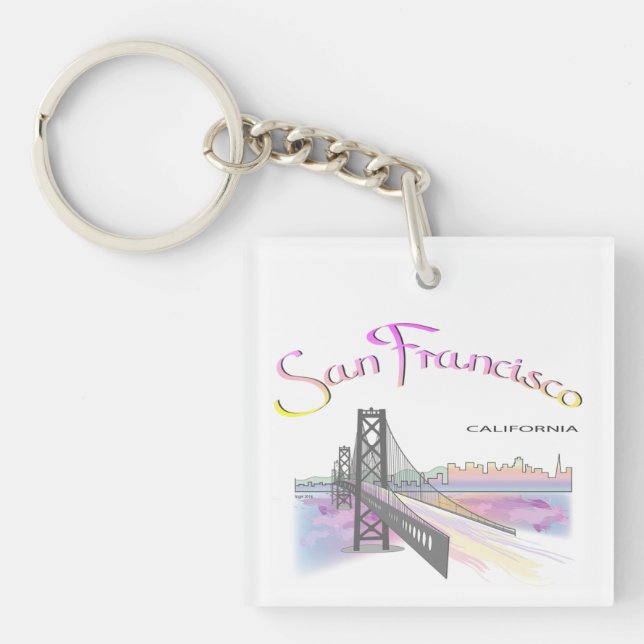 San Francisco, California Rainbow Colours Key Ring (Front)