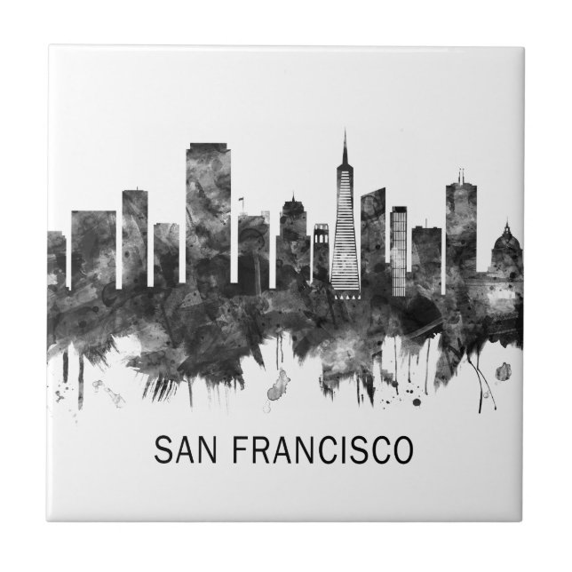San Francisco California Skyline BW Ceramic Tile (Front)