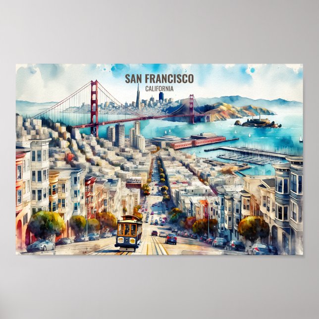 San Francisco California Travel Places watercolor Poster (Front)