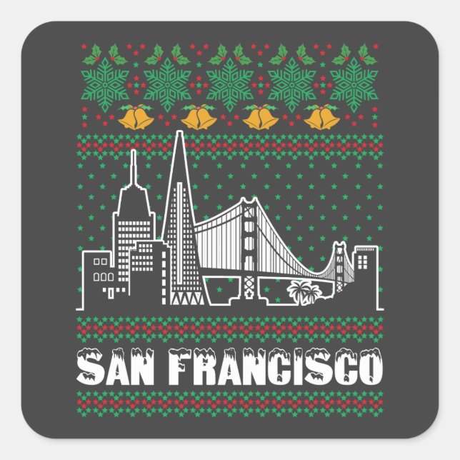 San Francisco California Ugly Christmas Square Sticker (Front)
