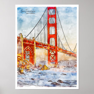 San Francisco California vintage travel watercolor Poster