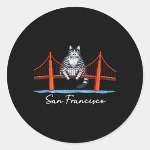 San Francisco Cat Golden Gate Bridge Book Lover Classic Round Sticker