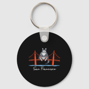San Francisco Cat Golden Gate Bridge Book Lover Key Ring