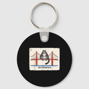 San Francisco Cat Golden Gate Bridge Funny Kawaii Key Ring
