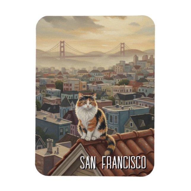 San Francisco Cat on rooftop Magnet (Vertical)