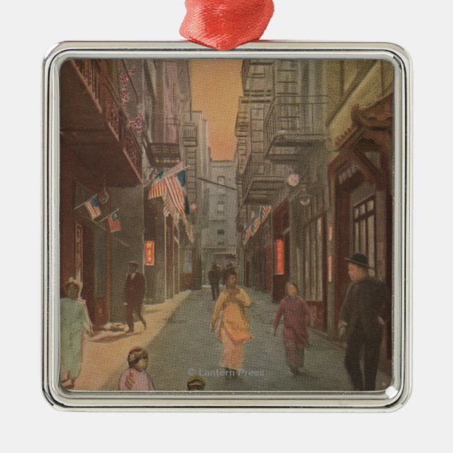 San Francisco, CAView of Old Chinatown Street Metal Tree Decoration (Front)