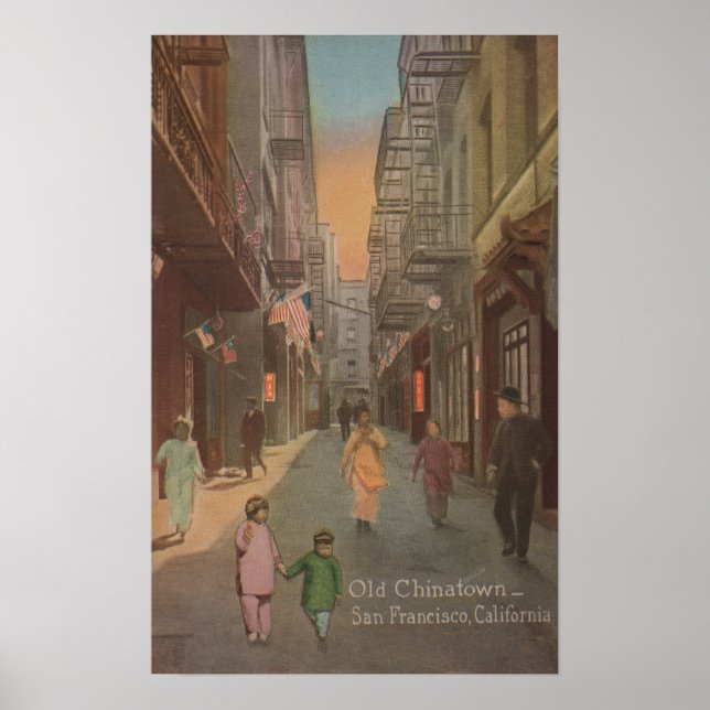 San Francisco, CAView of Old Chinatown Street Poster (Front)