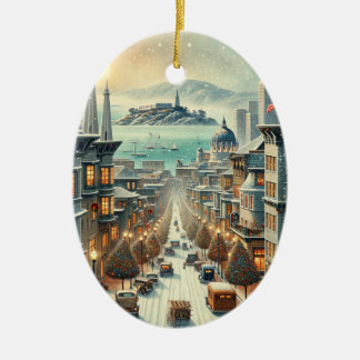San Francisco Christmas Elegance - Card Ceramic Ornament