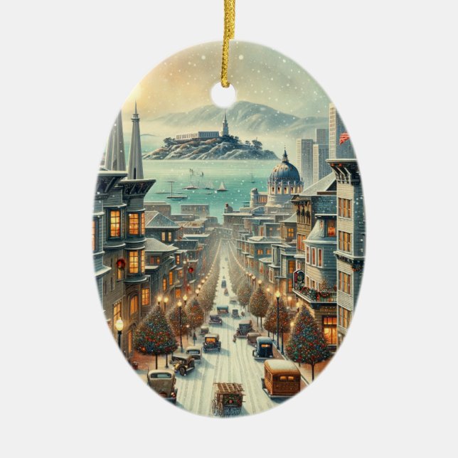 San Francisco Christmas Elegance - Card Ceramic Ornament (Front)
