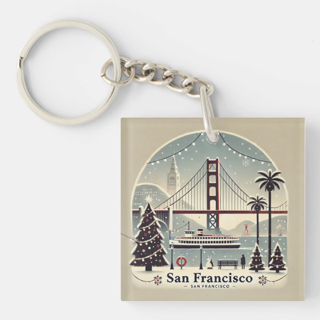 San Francisco Christmas - Golden Gate Bridge Key Ring (Front)