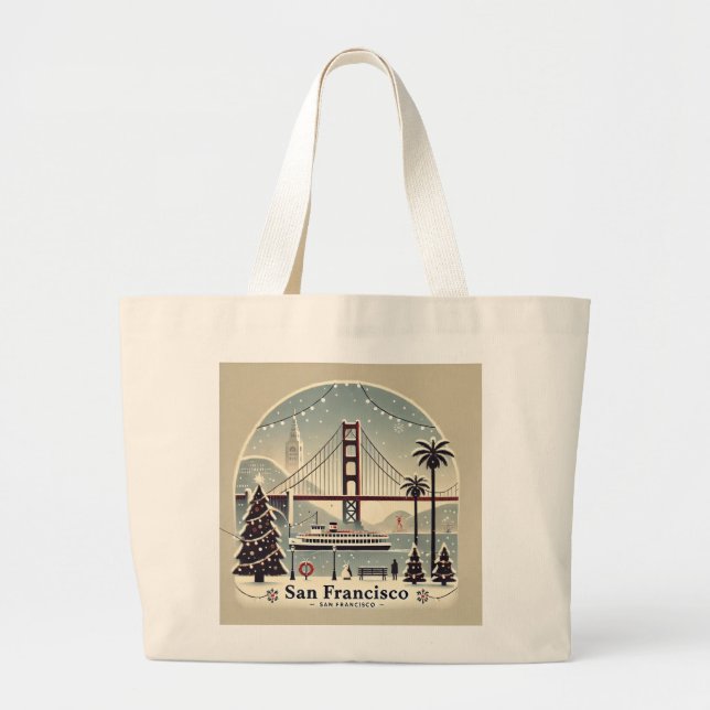 San Francisco Christmas - Golden Gate Bridge Large Tote Bag (Front)
