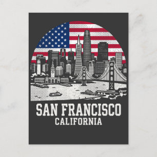 San Francisco City California American Flag Postcard