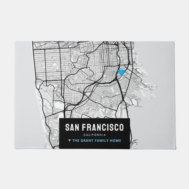 San Francisco City Map + Mark Your Location Doormat (Front)