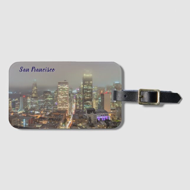 San Francisco Cityscape at Nighttime Luggage Tag (Front Horizontal)