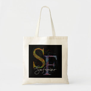 san francisco colorful scribble and vintage typogr tote bag
