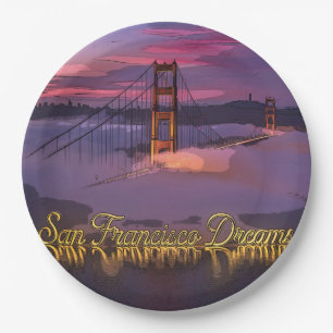 "San Francisco Dreams" Golden Gate Bridge Sunset  Paper Plate
