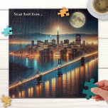 San Francisco Fantasy Night Puzzle<br><div class="desc">Puzzle featuring a painting of a fantasy scene inspired by San Francisco,  with a full moon at night.</div>