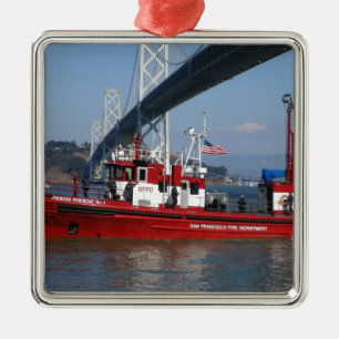 San Francisco Fire Boat Metal Tree Decoration