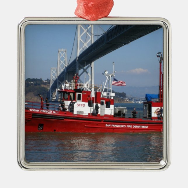San Francisco Fire Boat Metal Tree Decoration (Front)