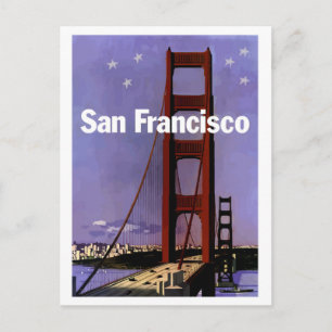 San Francisco Golden Gate bridge at night, vintage Postcard