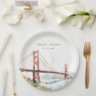 San Francisco Golden Gate Bridge Landscape Wedding Paper Plate