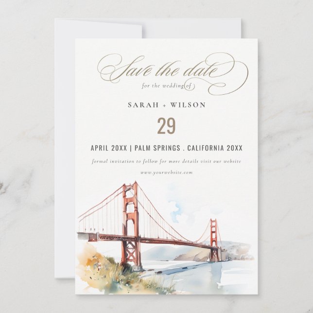 San Francisco Golden Gate Bridge Landscape Wedding Save The Date (Front)