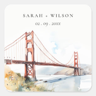 San Francisco Golden Gate Bridge Landscape Wedding Square Sticker