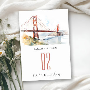 San Francisco Golden Gate Bridge Landscape Wedding Table Number