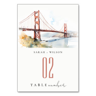 San Francisco Golden Gate Bridge Landscape Wedding Table Number