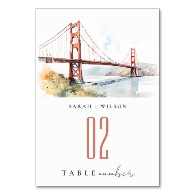 San Francisco Golden Gate Bridge Landscape Wedding Table Number (Front)