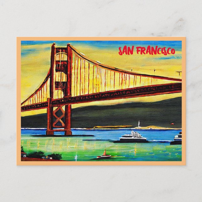 San Francisco Golden Gate Bridge Painting Holiday Postcard (Front)
