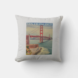 San Francisco Golden Gate Bridge Retro Vintage Cushion