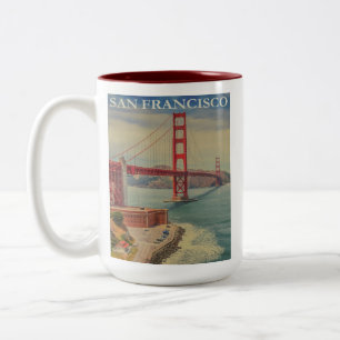 San Francisco Golden Gate Bridge Retro Vintage Two-Tone Coffee Mug