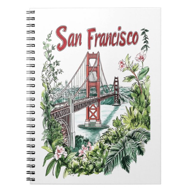 San Francisco Golden Gate Bridge Watercolor Design Notebook (Front)
