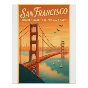 San Francisco Golden Gate  – Retro Travel Art Poster