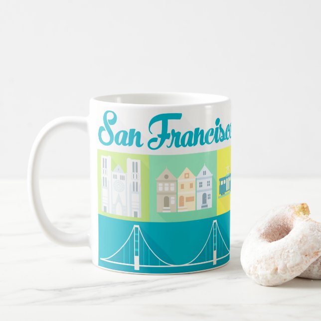 San Francisco Icons Iconic Souvenir Modern Bright Coffee Mug (With Donut)