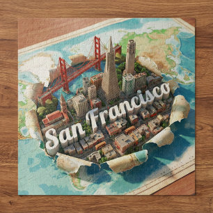 San Francisco Landmarks Golden Gate Bridge 3D Art Jigsaw Puzzle