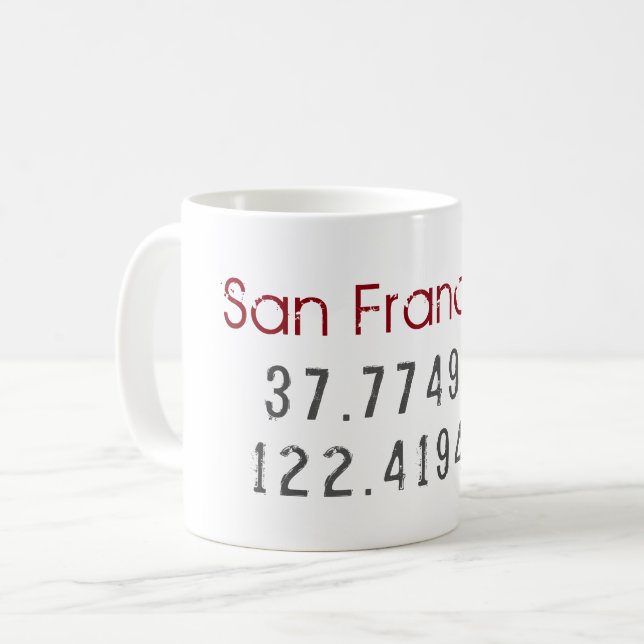San Francisco Latitude Longitude Coffee Mug (Front Left)