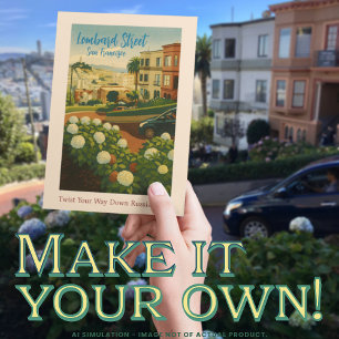 San Francisco Lombard Street Coit Tower GGB Travel Postcard