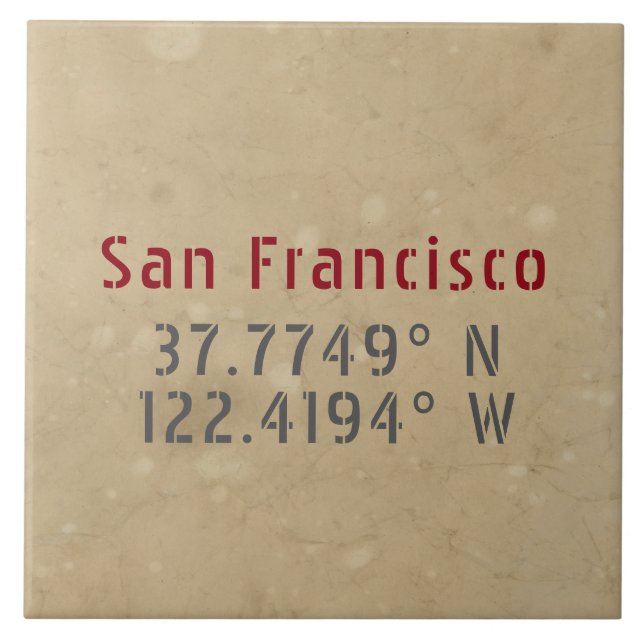 San Francisco Map Coordinates Urban Ceramic Tile (Front)