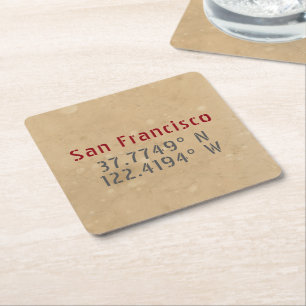 San Francisco Map Coordinates Urban Square Paper Coaster
