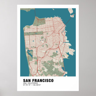 San Francisco Map Poster - California Vintage Map