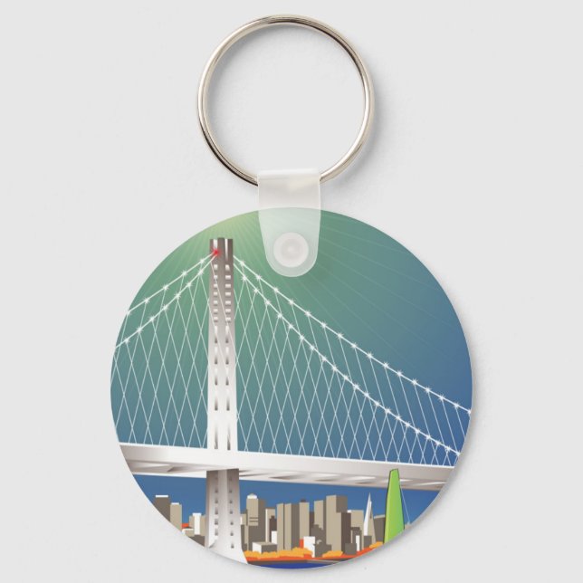 San Francisco New Oakland Bay Bridge Cityscape Key Ring (Front)