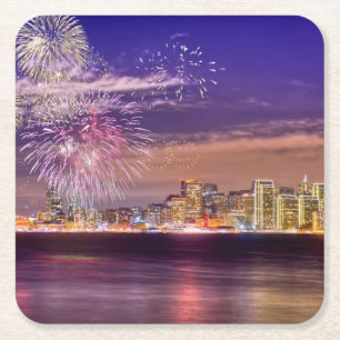 San Francisco New Year Fireworks Square Paper Coaster