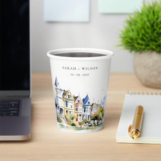 San Francisco Painted Ladies Landscape Wedding Paper Cups (Insitu)