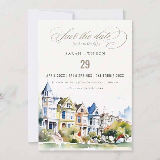 San Francisco Painted Ladies Landscape Wedding Save The Date (Front)
