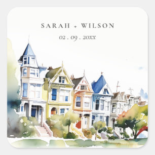 San Francisco Painted Ladies Landscape Wedding Square Sticker