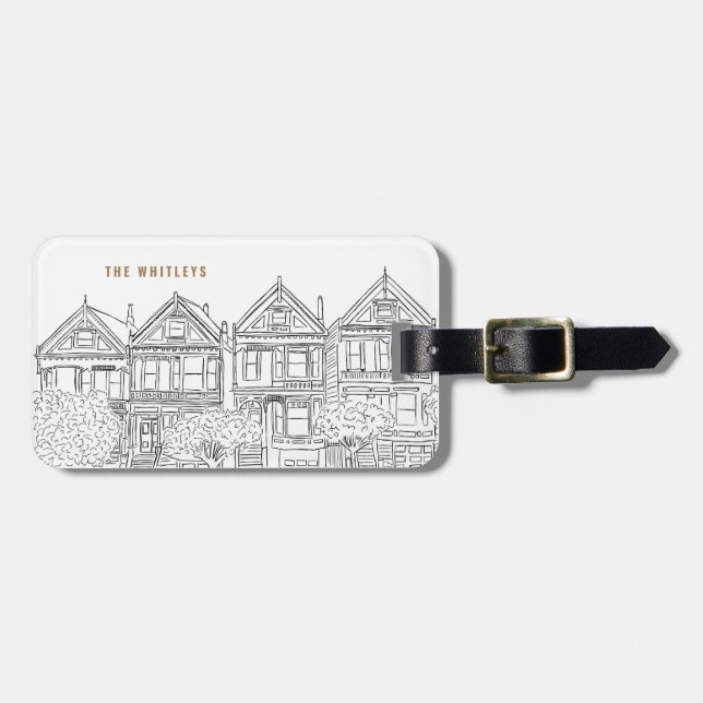San Francisco Painted Ladies Sketch Luggage Tag (Front Horizontal)