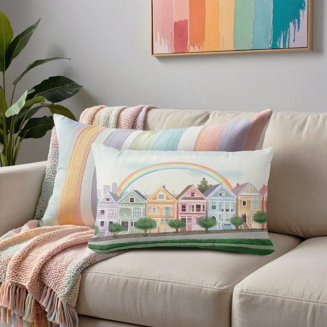 San Francisco Pastel Painted Ladies  Lumbar Cushion (Creator Uploaded)